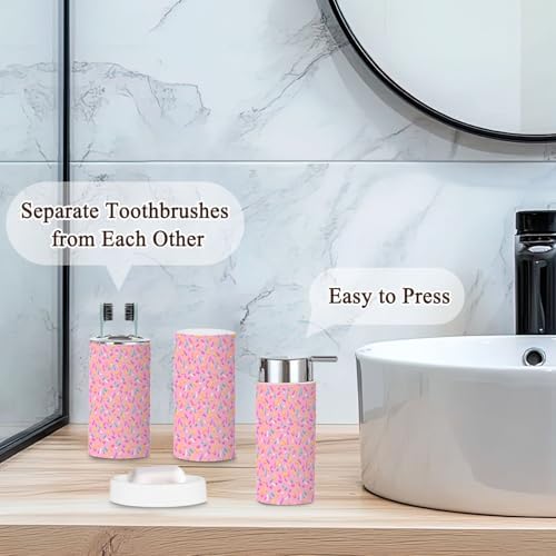 Seamless Pink Bathroom Accessories Set 6 Pcs
