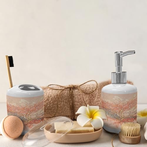 Ambesonne Peach Soap Dispenser Toothbrush Holder Set 2 Pcs