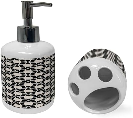 Ambesonne Ceramic Soap Toothbrush Holder Set 2 Pcs Charcoal Grey White