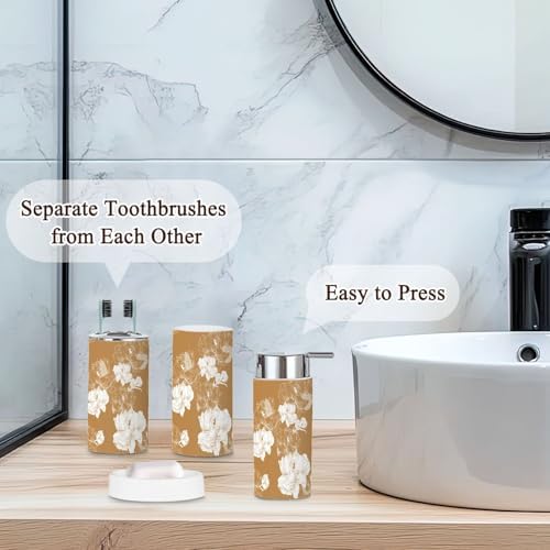Japanese Flower Graphic Bathroom Accessories Set 6 Pcs