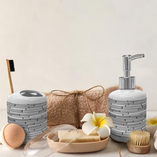 Ambesonne Grey Ceramic Soap Toothbrush Holder Set 1