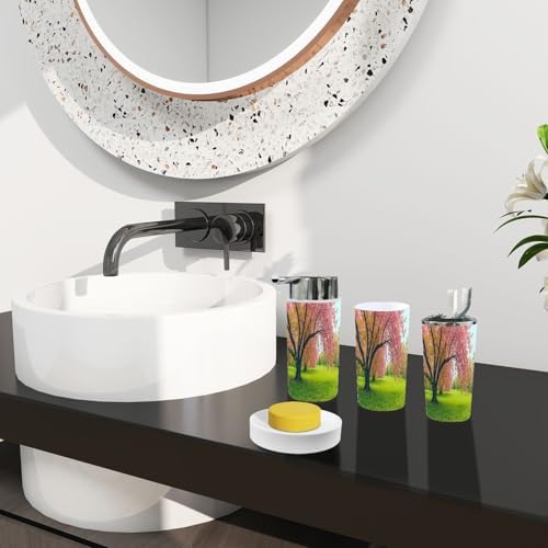 Boho Pink Cherry Blossom Bathroom Accessory Set 6 Piece 1