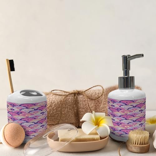 Ambesonne Bohemian Soap Toothbrush Holder Set 2 Pcs Ceramic Quartz Peach and Pink