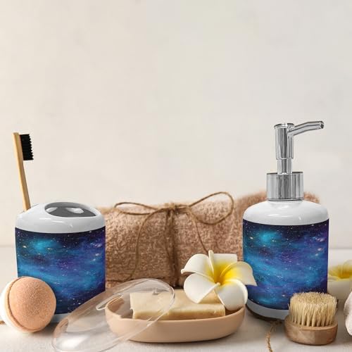 Ambesonne Galaxy Soap Toothbrush Holder Set Ceramic Navy Purple