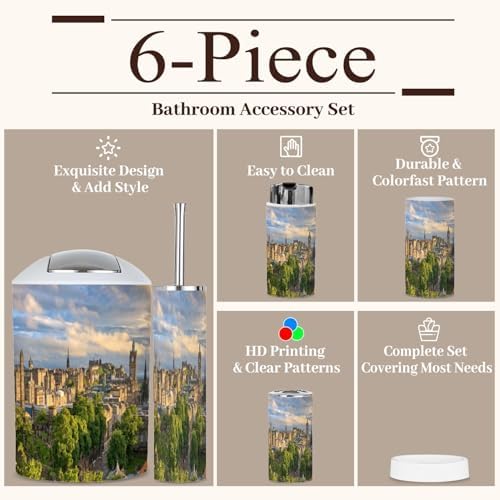 6 Piece Bathroom Accessories Set with Skyline Sunset Design