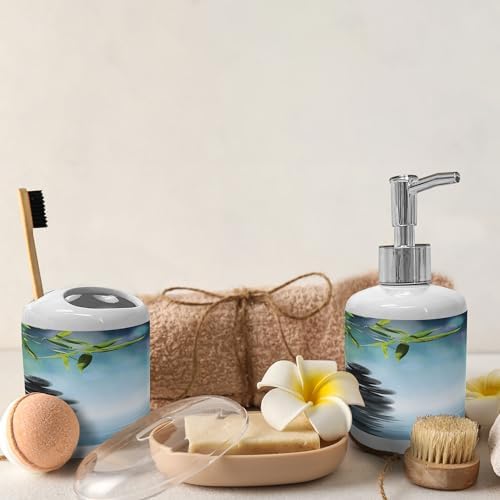 Ambesonne Ceramic Spa Soap Dispenser Toothbrush Holder Set 2 Pcs