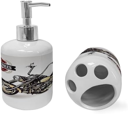 Ambesonne Ceramic Soap Dispenser Toothbrush Holder Set Black Beige