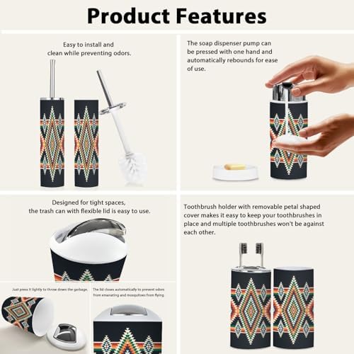 Boho Tribal Bathroom Accessory Set 6 Piece