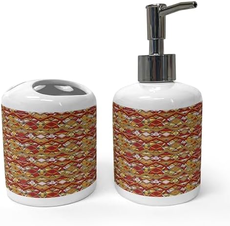 Ambesonne Chevron Soap Toothbrush Holder Set Earth Yellow Pale Taupe
