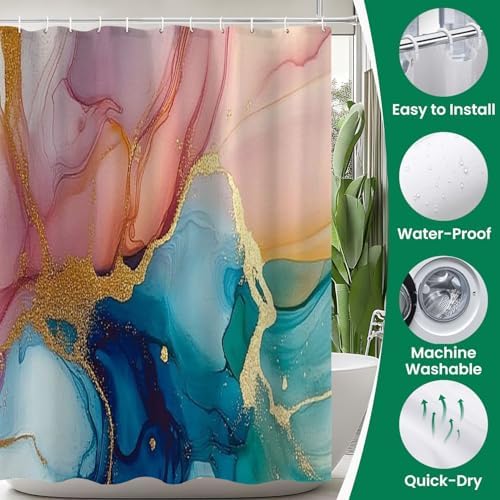 4 Piece Shower Curtain Set with Non-Slip Mats