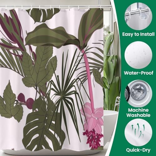 JCOOKLOFTS 4-Piece Shower Curtain Set with Rugs and Mats 1