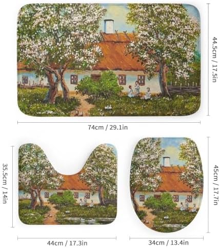 Kuizee 4-Piece Rural Landscape Shower Curtain Set