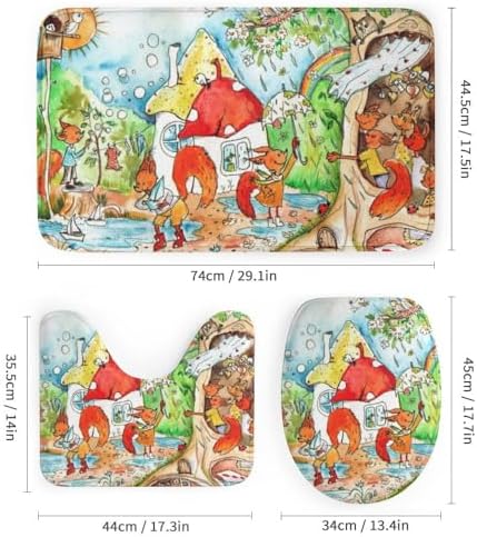 Kuizee Forest Animals Shower Curtain Set with 4 Bath Rugs