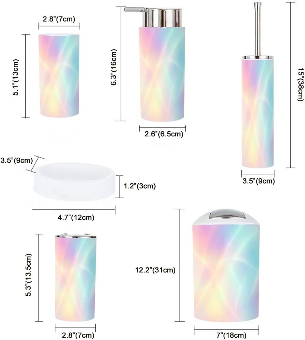 TRANQDEHOM 6-Piece Rainbow Holographic Bathroom Accessory Set