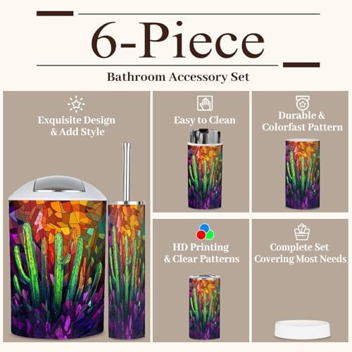 Modern Stained Glass Neon Cacti Bathroom Accessories Set