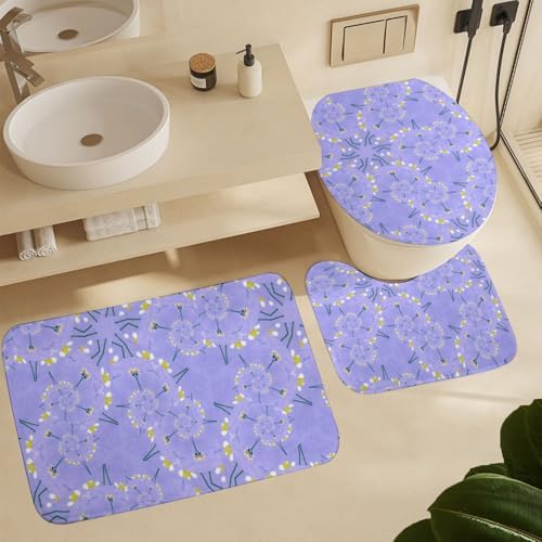 Kuizee 4-Piece Shower Curtain Set with Rugs Light Purple Dandelions 1