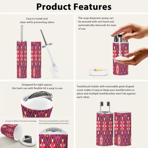 Boho Ikat Art Bathroom Accessory Set 6 Piece