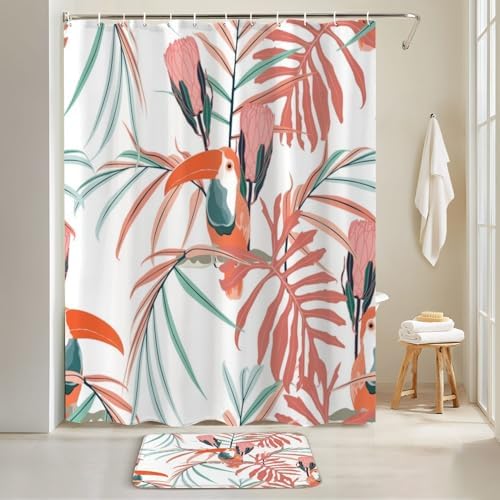 JCOOKLOFTS 4 Piece Shower Curtain Set with Rugs 1