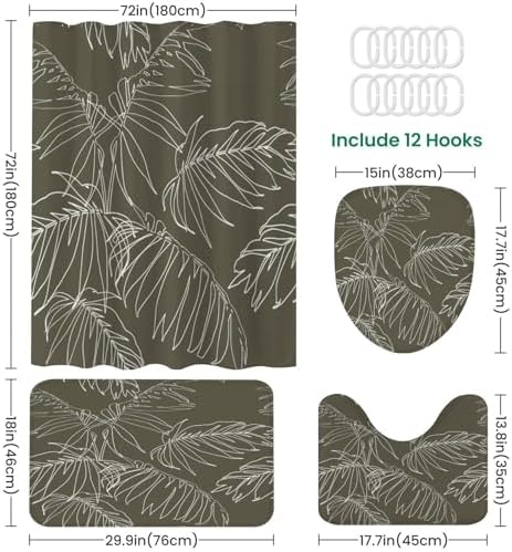 4 Piece Shower Curtain Set with Rugs and Mats 1