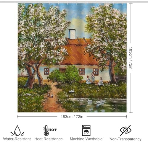 Kuizee 4-Piece Rural Landscape Shower Curtain Set