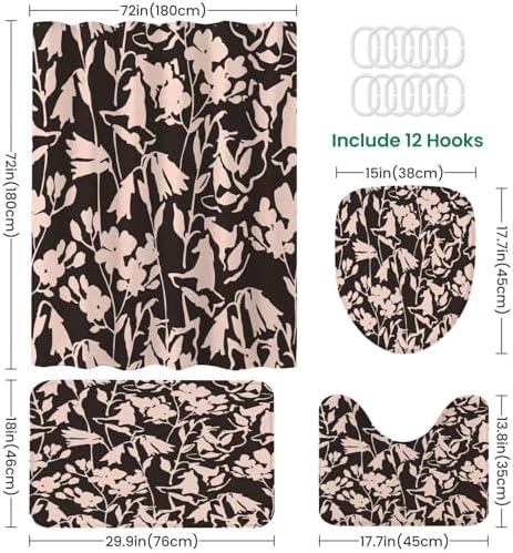 4 Piece Shower Curtain Set with Floral Pattern