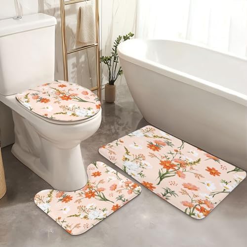 JCOOKLOFTS 4-Piece Shower Curtain Set with Rugs and Mats
