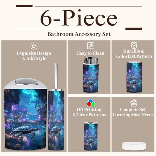 6-Piece Bathroom Accessories Set with Robotic Sea Turtle and Bioluminescent Plants