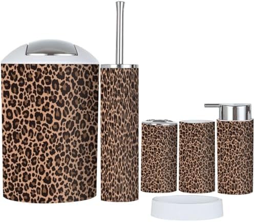 Boho Leopard Print Bathroom Accessory Set 6 Piece