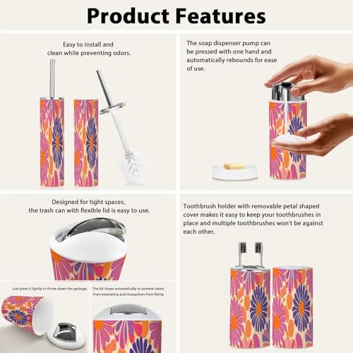 Boho Daisy Flower Bathroom 6-Piece Accessory Set