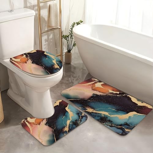 4 Pieces Shower Curtain Set with Non-Slip Mats