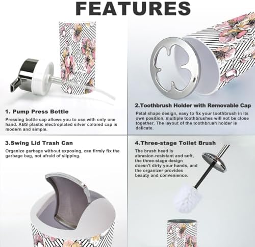 6 Pcs Bathroom Accessories Set in Soft Pink
