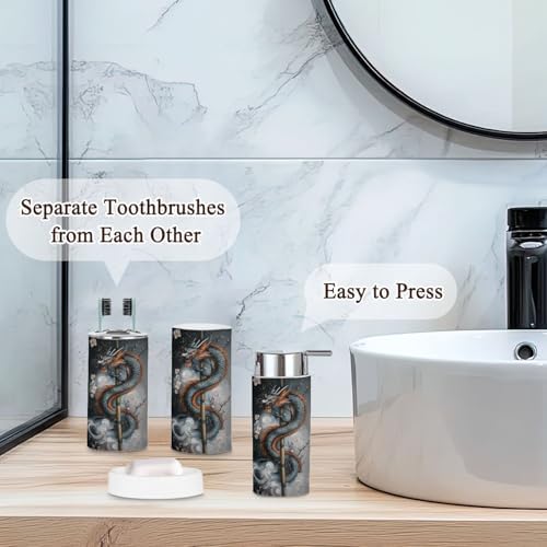6 Piece Bathroom Accessories Set with Dragon Plum Blossoms Design