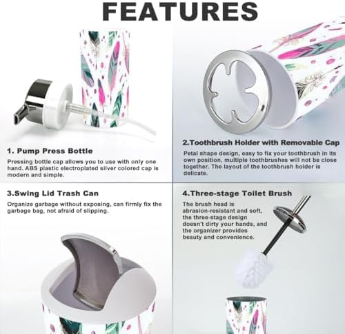 6 Piece Ethnic Bathroom Accessories Set with Feathers Design