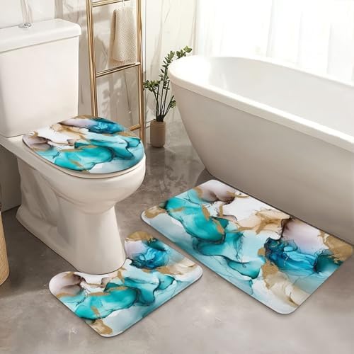 4 Piece Shower Curtain Set with Rugs Mats and Cover