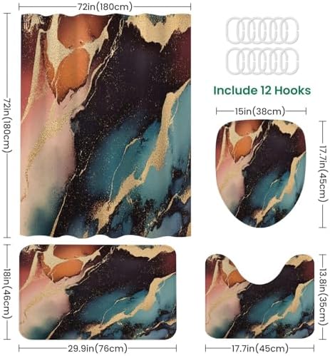 4 Pieces Shower Curtain Set with Non-Slip Mats