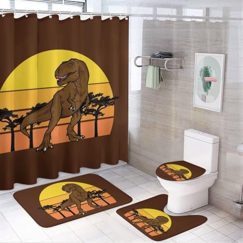 Kuizee Dinosaur Shower Curtain Set with Rugs 4Pcs