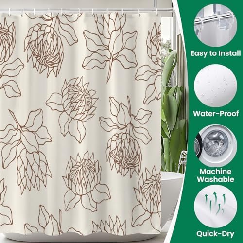 4 Piece Shower Curtain Set with Non-Slip Rugs and Mats