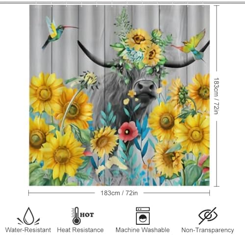 Kuizee 4-Piece Sunflower Bath Set with Shower Curtain and Rugs