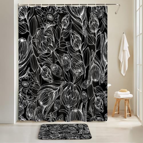 4 Piece JCOOKLOFTS Shower Curtain Set with Rugs and Mats 1