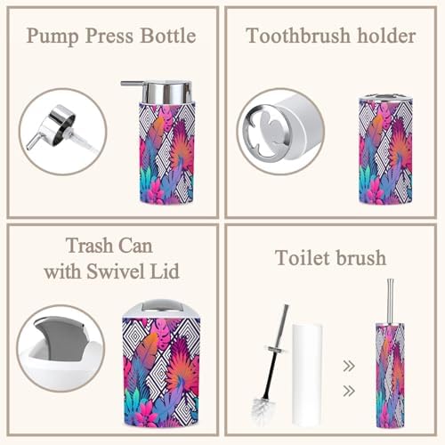 6 Piece Bathroom Accessories Set Exotic Leaves