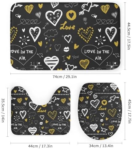 Kuizee 4-Piece Shower Curtain Set with Doodles and Rugs
