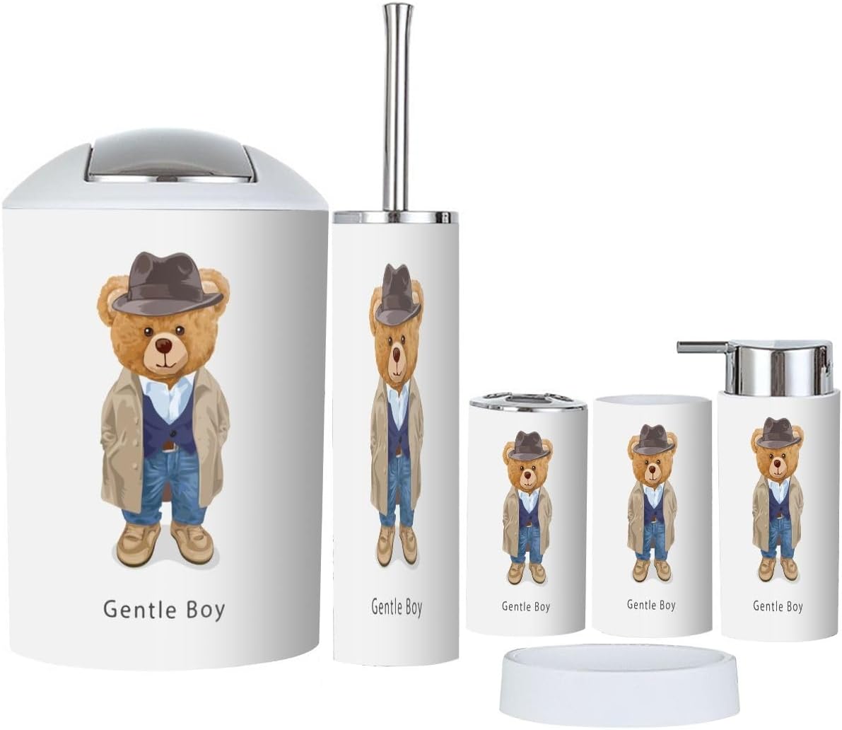 Gentle Boy Slogan Cute Bear Bathroom Accessories Set 6 Pcs