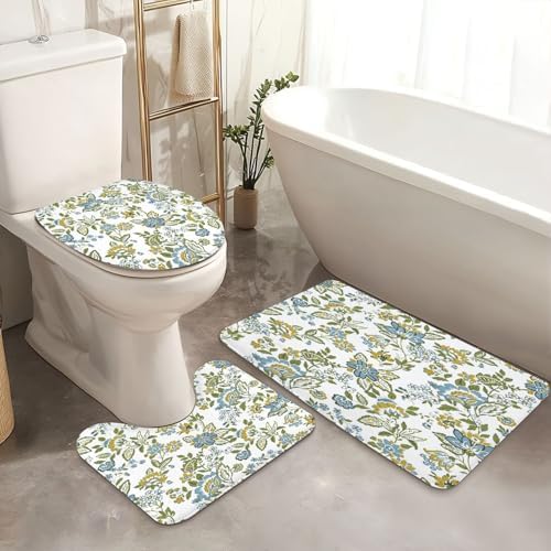 4 Piece Shower Curtain Set with Rugs and Toilet Lid Cover