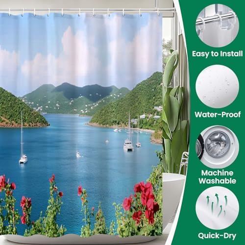 4 Piece Shower Curtain Set with Non-Slip Rugs and Mat