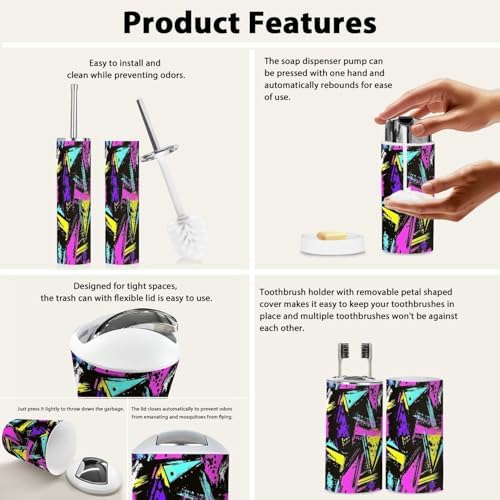 Boho Geometric Neon Bathroom Accessory Set 6 Piece