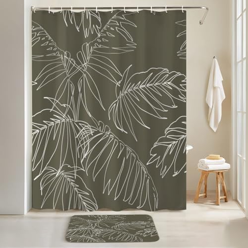 4 Piece Shower Curtain Set with Rugs and Mats 1