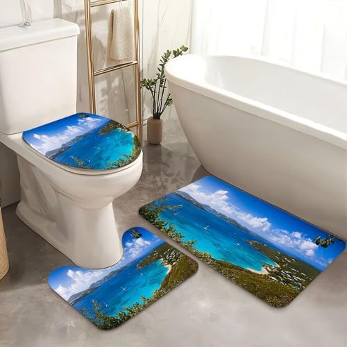 4 Piece Shower Curtain Set with Rugs and Non-Slip Mats 1