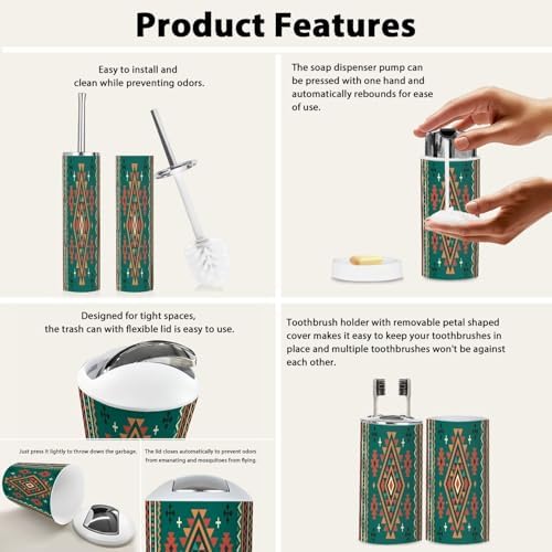Boho Bathroom Accessory Set 6 Piece Modern Navajo Design