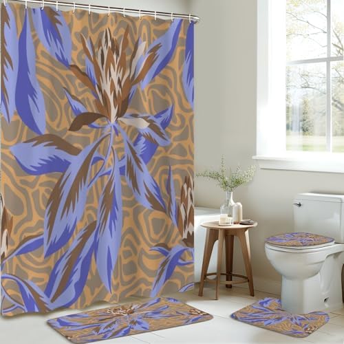 4-Piece Shower Curtain Set with Rugs and Mat