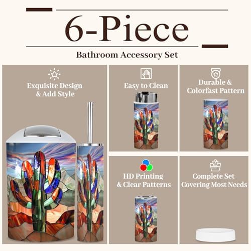 6 Piece Abstract Cactus Bathroom Accessories Set